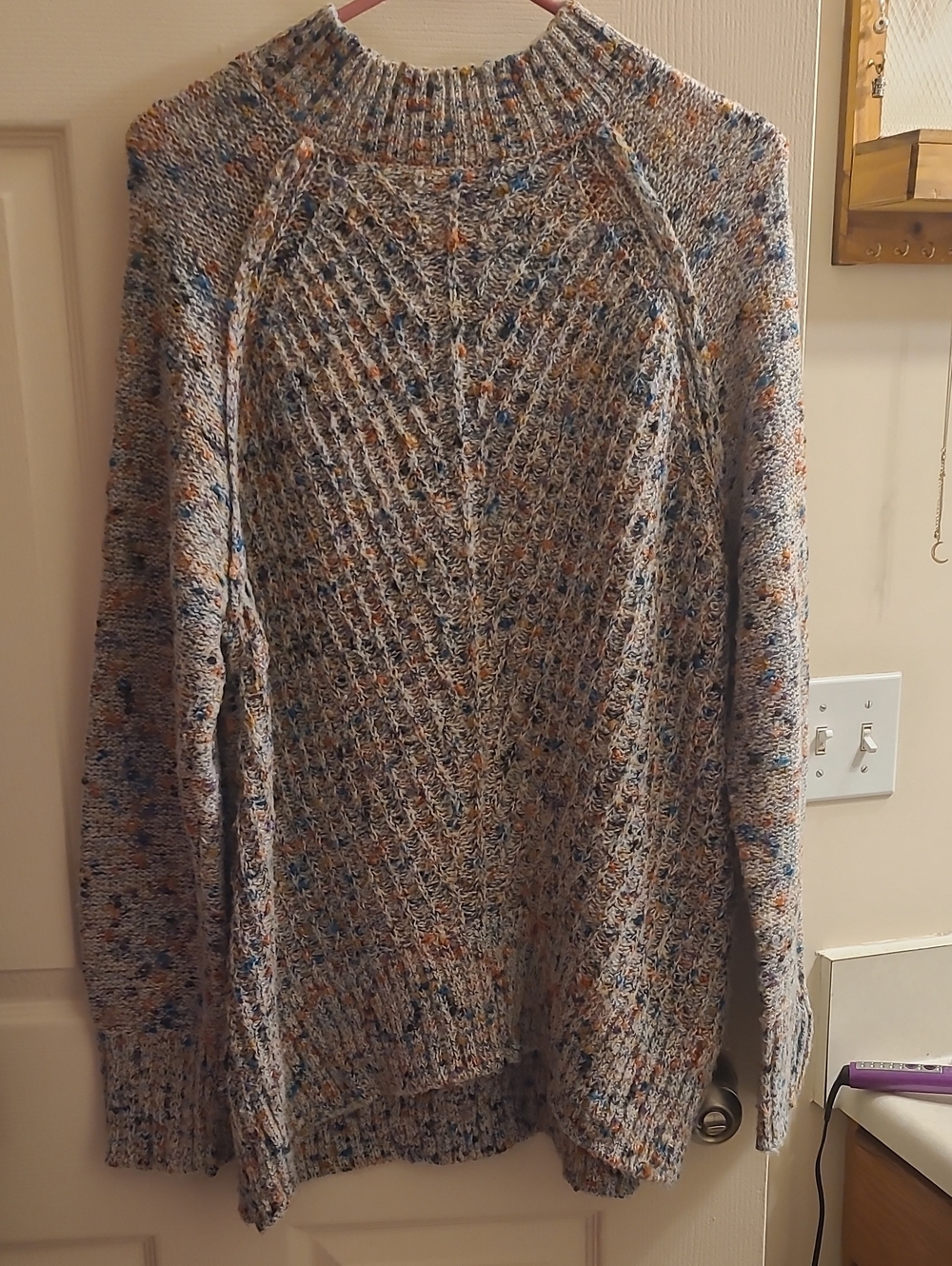 Sonoma Cream Speckled Turtleneck Sweater with Blue and Orange Flecks